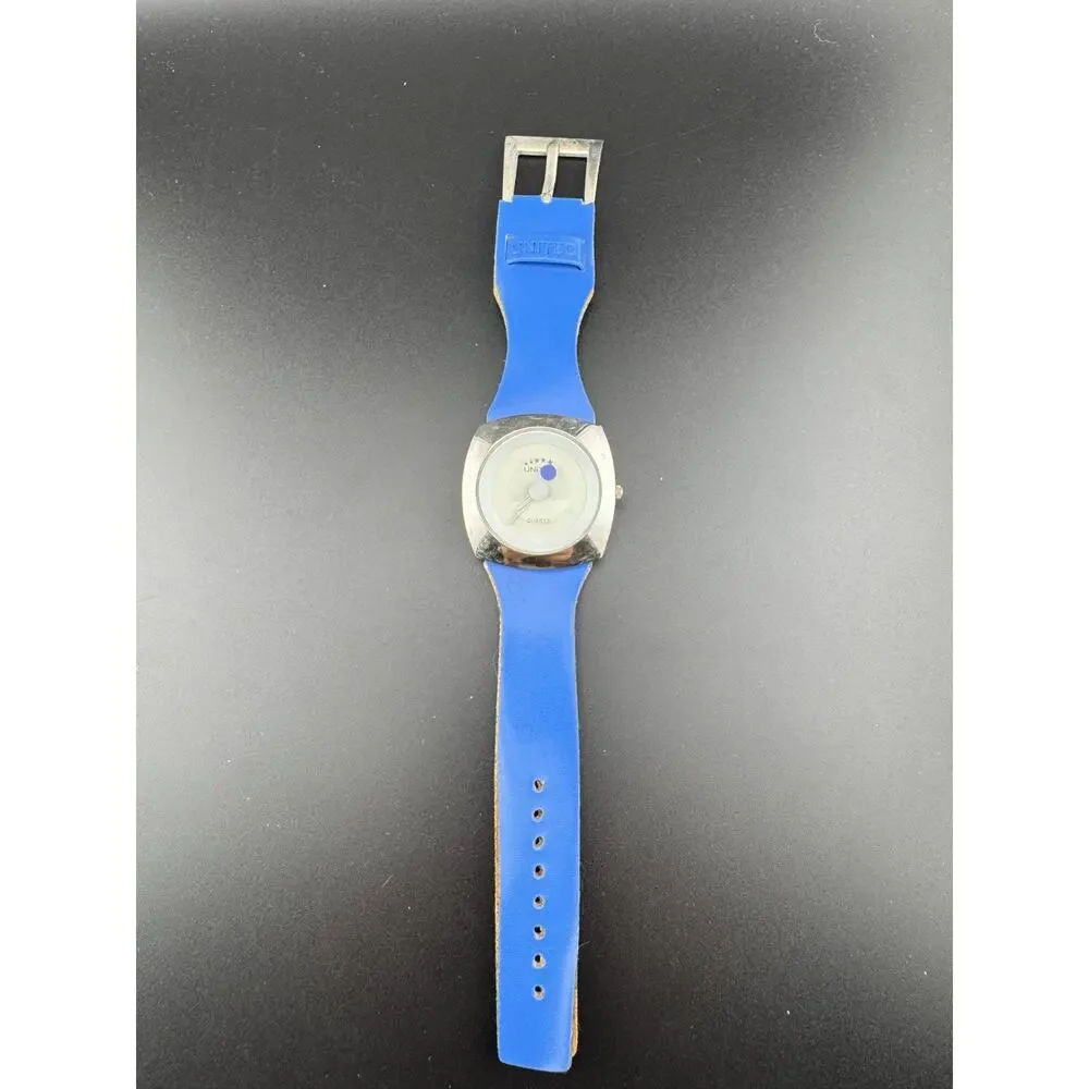 United Quartz Watch, Blue Strap, Novelty Dial Design